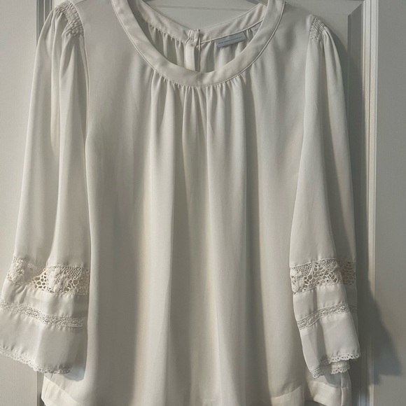 Whit House Black Market Size Large Cream Boho Lace Blouse - Picture 2 of 4